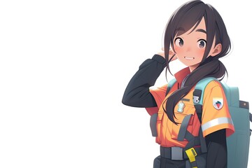 Asian Anime Female Paramedic White Background Extremely Gorgeous With Copyspace Generative AI