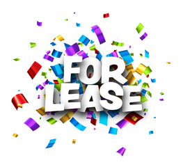 For lease sign over colorful cut out foil ribbon confetti background. Design element. Vector illustration.