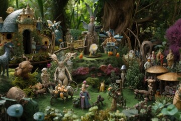 Fototapeta premium fantasy garden with whimsical creatures and mythical beings, created with generative ai