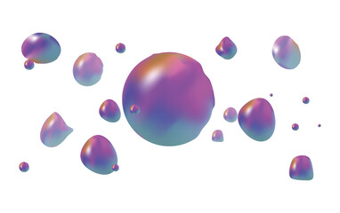 abstract holographic colorful levitating blobs, isolated