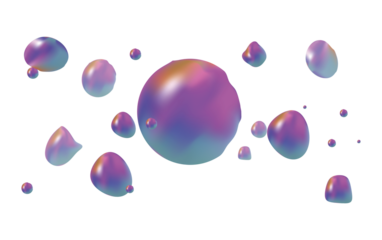 abstract holographic colorful levitating blobs, isolated