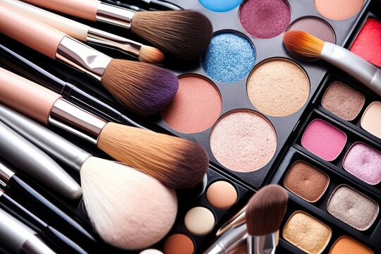 Eyeshadow Lipstick Brushes Foundation makeup professional photography ai generated