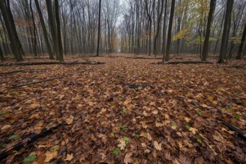 a forest floor covered in a sea of fallen leaves, created with generative ai