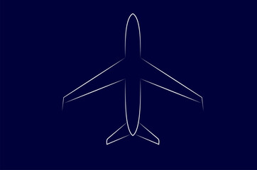 Passenger plane bottom view on dark blue background, simple vector illustration