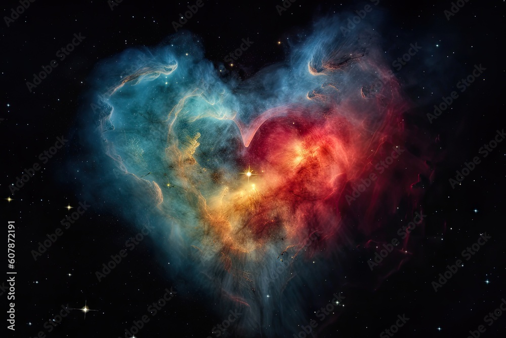 Canvas Prints heart-shaped nebula with colorful and dramatic details, created with generative ai