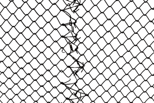 The texture of the metal mesh on a white background. Torn steel, metal mesh with holes