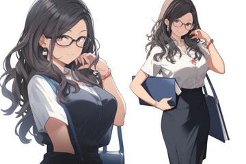 Asian Anime Woman Teacher White Backdrop Very Attractive With Copyspace Generative AI