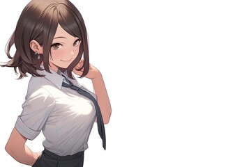 Asian Anime Female Teacher White Background Extremely Gorgeous Copy Space Generative AI