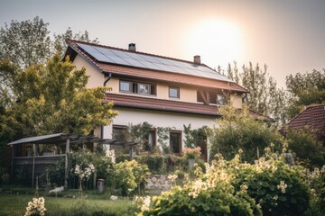 Fototapeta na wymiar solar panels on the roof of eco-friendly home, providing renewable energy, created with generative ai