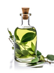 Bottle of eucalyptus oil on a white background