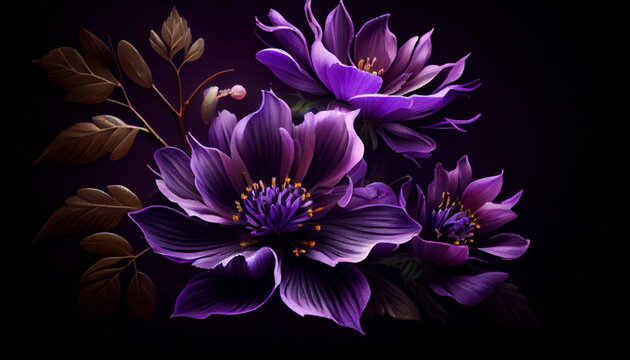 purple flowers on a dark background Ai generated image