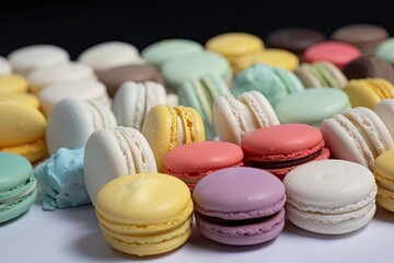 Obraz premium meringue macaron, with fillings of different flavors and colors, created with generative ai