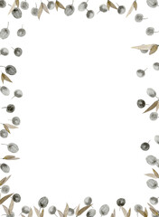 watercolor frame with autumn plants and wheat on white background