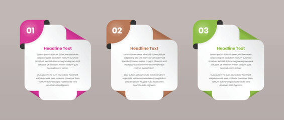 Business data presentation abstract step infographic layout on folded paper shape