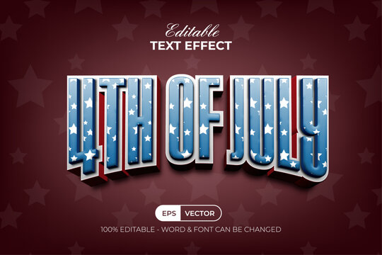 4th of july text effect style. Editable text effect.