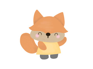 Cute Fox cartoon, Hand draw, Fox character, Happy Fox