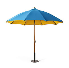 Big blue and yellow beach umbrella isolated on white background