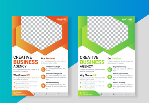 Corporate business flyer template design set with blue, orange, red and yellow color. marketing, business proposal, promotion, advertise, publication, cover page. new digital marketing flyer set.