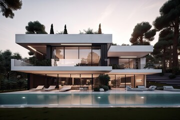 Fototapeta premium sophisticated mediterranean house with sleek exterior, minimalist details and contemporary design, created with generative ai