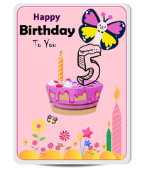 fifth birthday celebration Card with cake and butterfly
