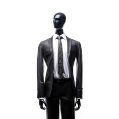 a black mannequin in a suit and tie