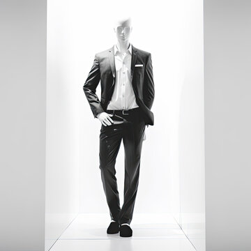 a white mannequin wearing a suit