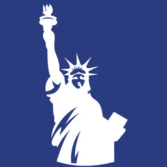 Liberty statue icon vector logo design on blue background	