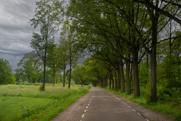 Landscape near the Moses bridge, a sunken pedestrian bridge in a moat, in Fort De Roovere