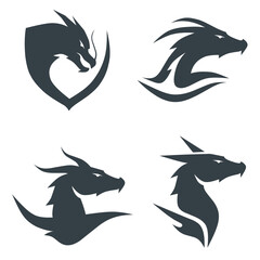 simple dragon head logo set.silhouette logo collection.white background