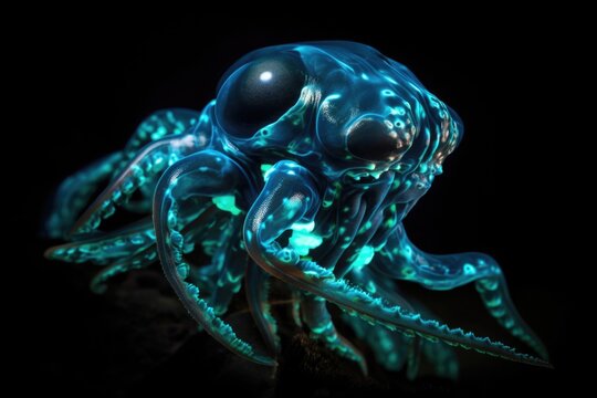 alien life form, with its bioluminescent skin and surroundings, creating stunning visual effect, created with generative ai