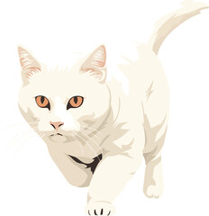 Fototapeta na wymiar flatart minimal design white cat pounce