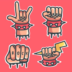 doodle style rocker hand illustration.set design for sticker