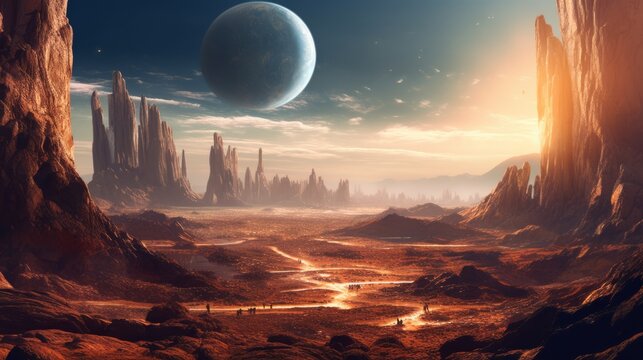 Futuristic fantasy landscape sci-fi landscape. Generative AI