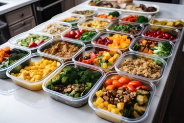 meal prep blogger, showing how to make healthy and delicious meals in advance for busy week ahead, created with generative ai