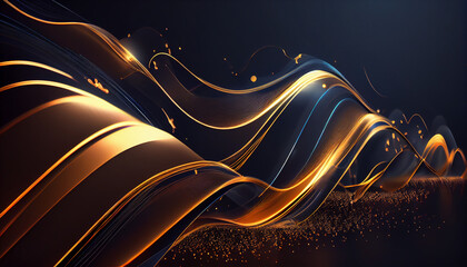 Abstract futuristic background with Gold blue glowing Ai generated image