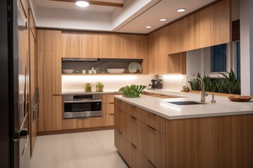 eco-friendly kitchen, with energy-efficient appliances and natural materials, created with generative ai