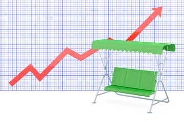 Garden swing with canopy with growing chart, 3D rendering