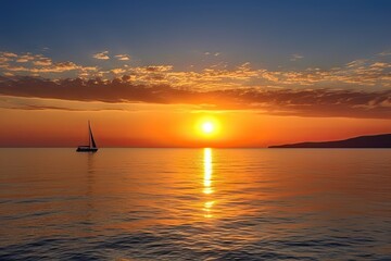 Fototapeta na wymiar captivating sunrise over the sea, with sailboat and yacht in view, created with generative ai