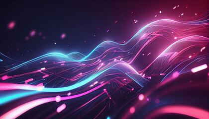 Fototapeta na wymiar Abstract futuristic background with pink blue glowing Ai generated image