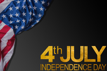 Happy 4th Of July USA Independence Day Text Space black Background. Golden texture.