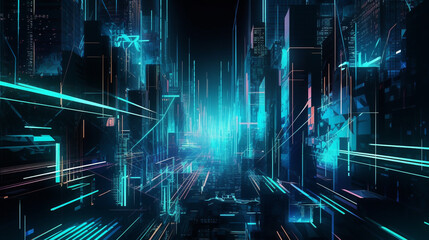 Obraz premium abstract futuristic background with green gold blue white glowing neon moving high speed wave lines and bokeh lights. Data transfer concept Fantastic wallpaper
