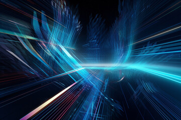 Fototapeta na wymiar abstract futuristic background with green gold blue white glowing neon moving high speed wave lines and bokeh lights. Data transfer concept Fantastic wallpaper