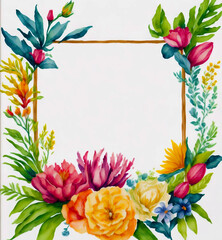 frame with flowers, colorful watercolor floral background, floral pattern