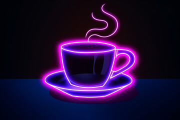 Neon coffee cup logo on black background, logo design
