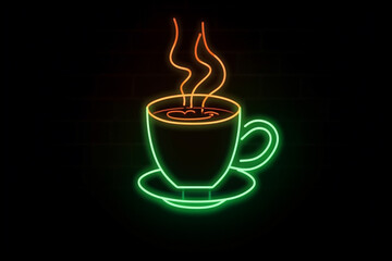 Neon coffee cup logo on black background, logo design