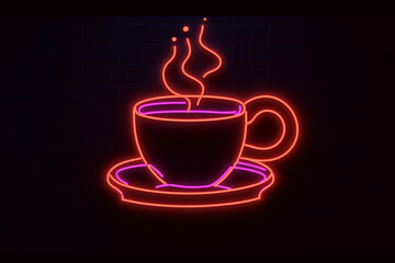 Neon coffee cup logo on black background, logo design