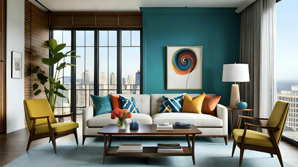 Vibrant And Colourful Modern latest living room Front view
