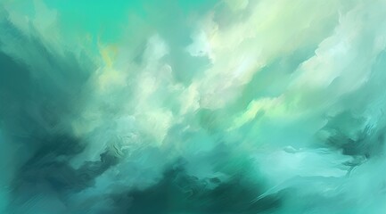 Fototapeta na wymiar an abstract painting of green and white clouds. Generative AI