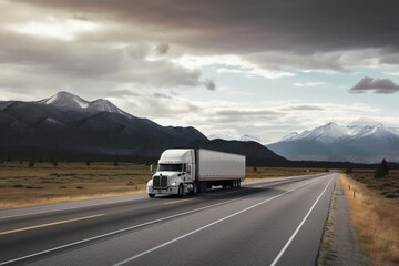 Highway scene with cargo truck transporting goods, emphasizing speed, logistics, and the evolving role of technology in transportation