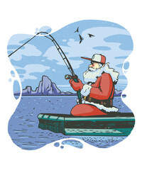 Santa Claus Fishing Calm Fun Joy Fisherman Fish Christmas New Year